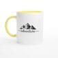 Mountains Coffee Mug – White Ceramic 11oz Mug – Yellow Rim, Inside and Handle