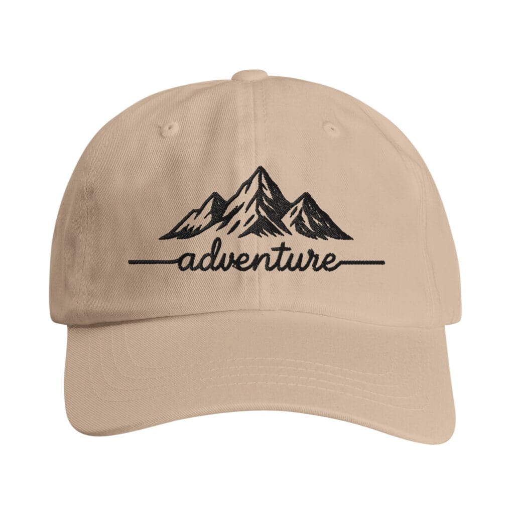 Mountains Hat – Adventure – Low-Profile Cotton Twill Cap – 100% soft and breathable cotton – Stone