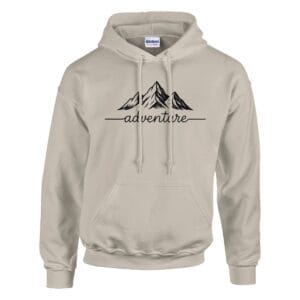 Adventure Mountains Hoodie - Soft Blend of 50% Cotton 50% Polyester - Sand