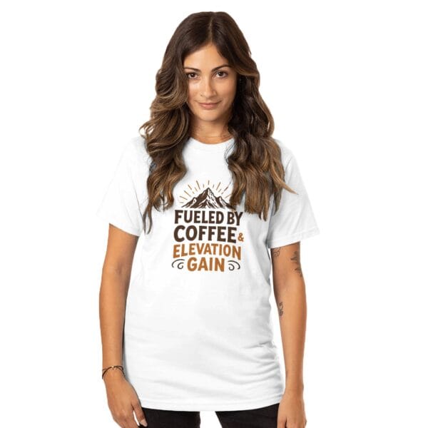 Fueled by Coffee & Elevation Gain Organic T-Shirt - 100% Organic Ring-Spun Combed Cotton - White