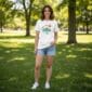Adventure Awaits T-Shirt NL - White - Woman Mockup #1